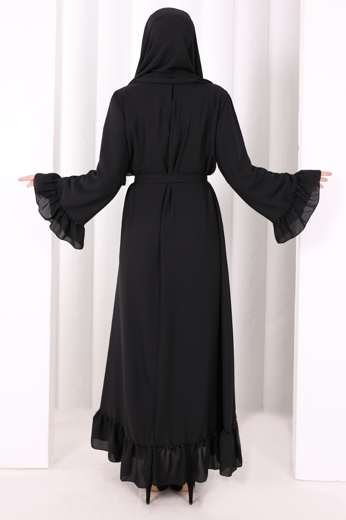 Şallı Fırfırlı Elbise 6085 Siyah - 5