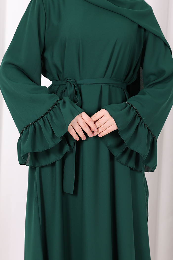 Şallı Fırfırlı Elbise 6085 Zümrüt - 7