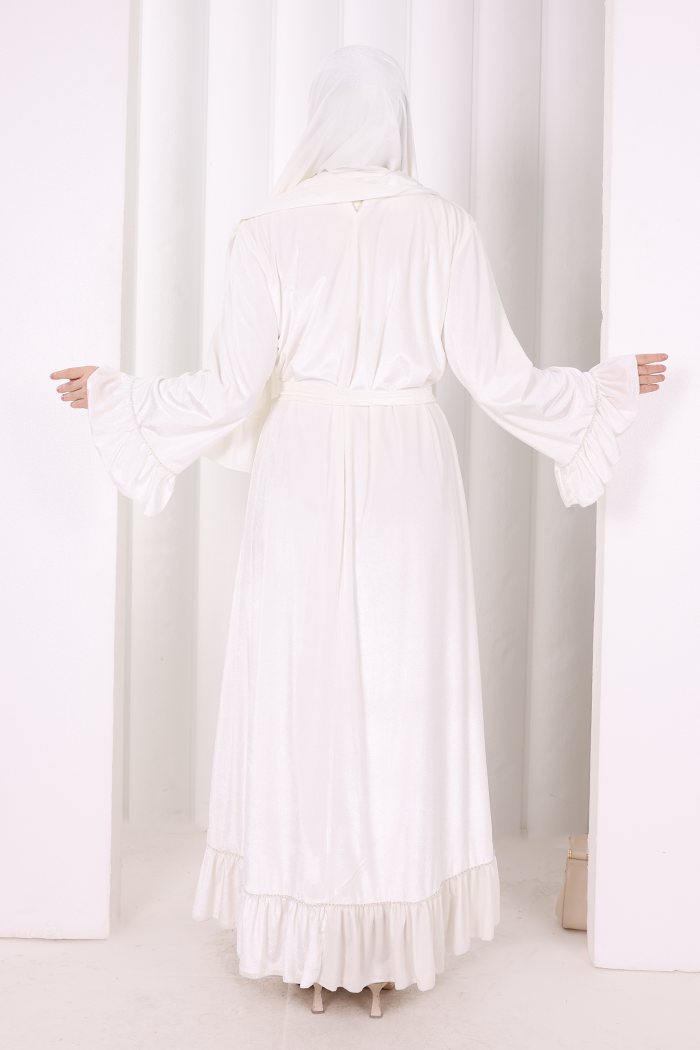 Şallı Fırfırlı Elbise 6086 Ekru - 4