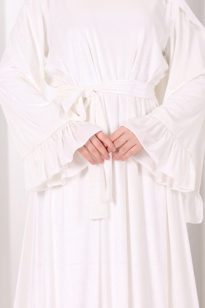 Şallı Fırfırlı Elbise 6086 Ekru - 6