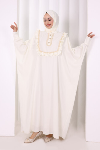 Şallı Fırfırlı Elbise 6088 Ekru