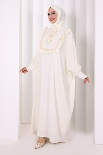 Şallı Fırfırlı Elbise 6088 Ekru - 2