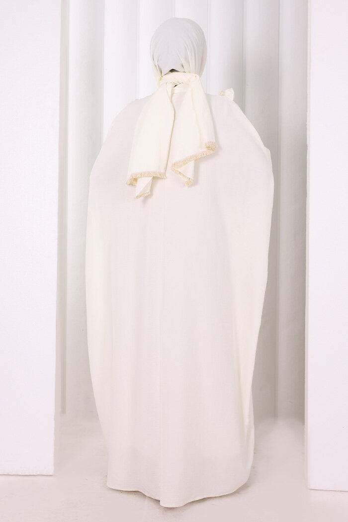 Şallı Fırfırlı Elbise 6088 Ekru - 4