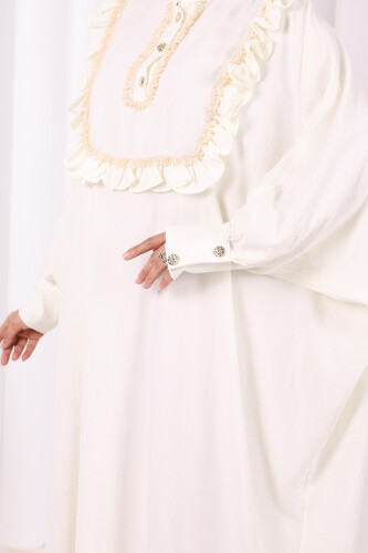 Şallı Fırfırlı Elbise 6088 Ekru - 6