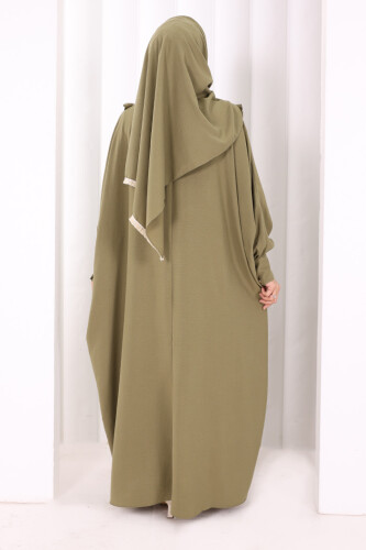 Şallı Fırfırlı Elbise 6088 Haki - 3