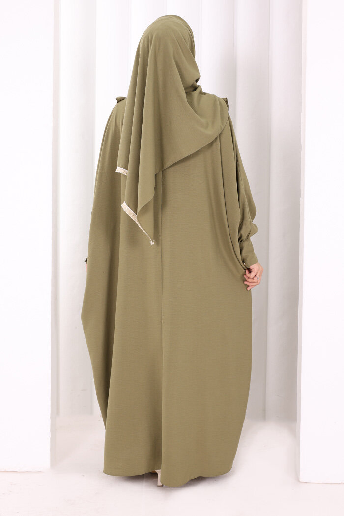 Şallı Fırfırlı Elbise 6088 Haki - 3