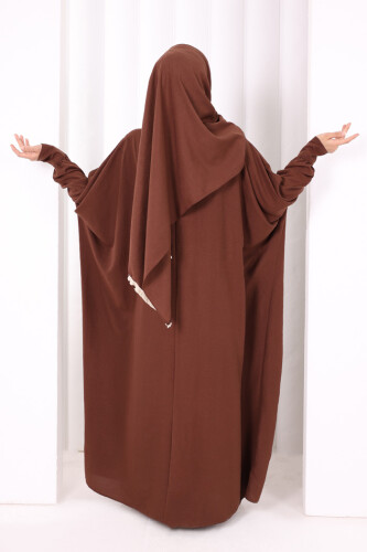 Şallı Fırfırlı Elbise 6088 Kahverengi - 3