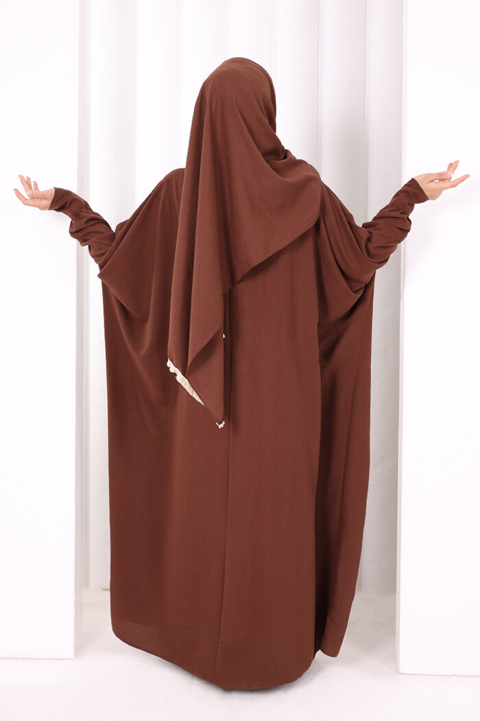 Şallı Fırfırlı Elbise 6088 Kahverengi - 3