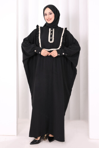 Şallı Fırfırlı Elbise 6088 Siyah