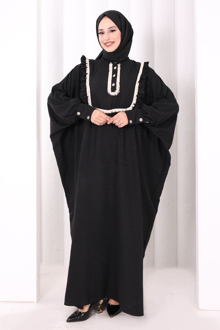 Şallı Fırfırlı Elbise 6088 Siyah - 1