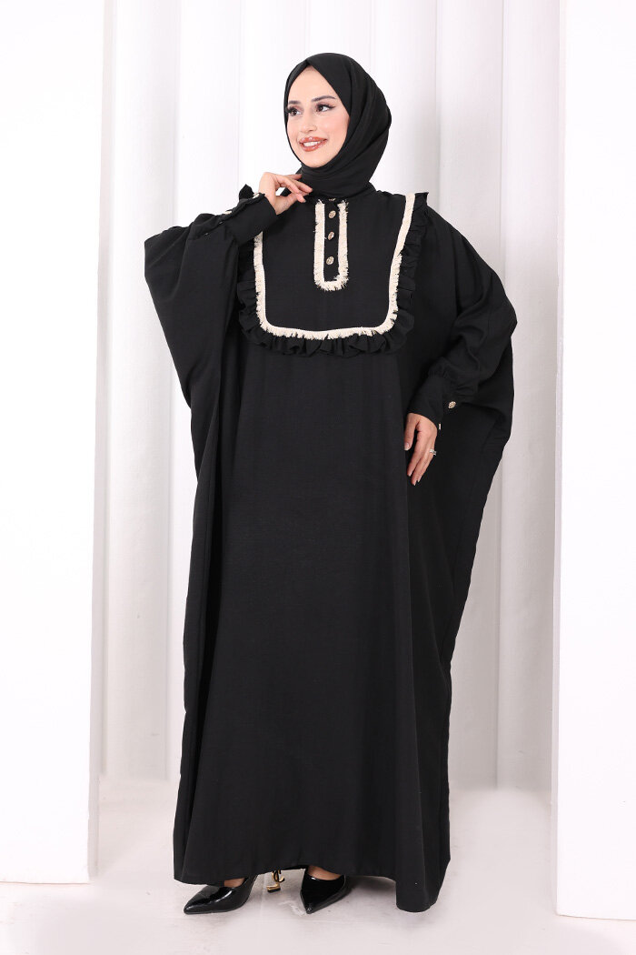Şallı Fırfırlı Elbise 6088 Siyah - 2