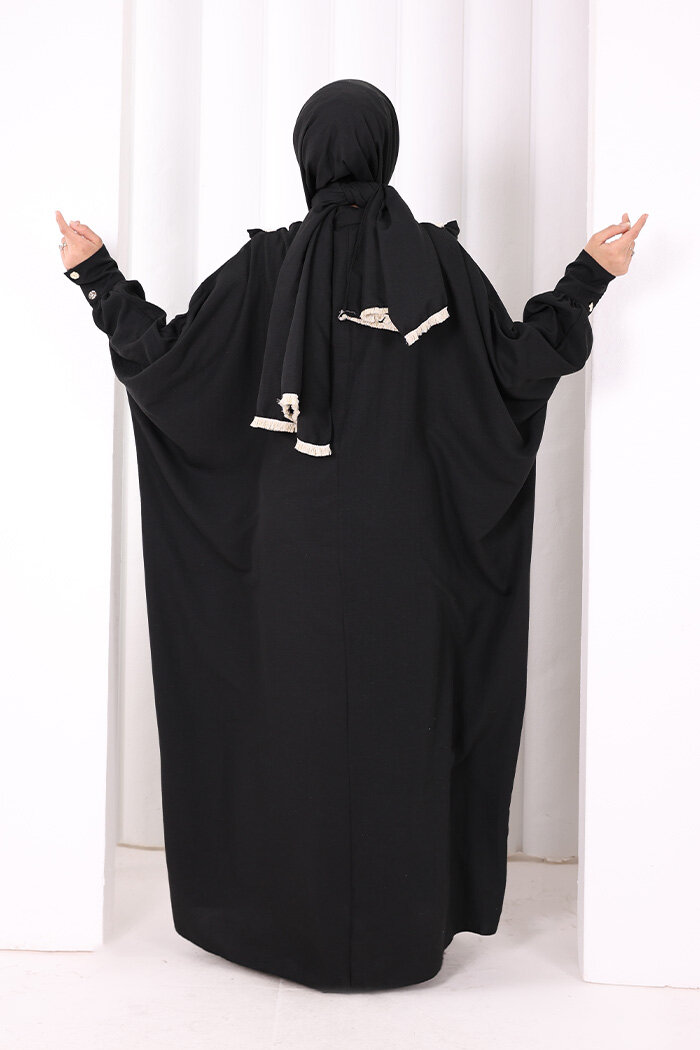 Şallı Fırfırlı Elbise 6088 Siyah - 4