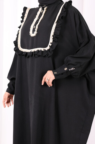 Şallı Fırfırlı Elbise 6088 Siyah - 6