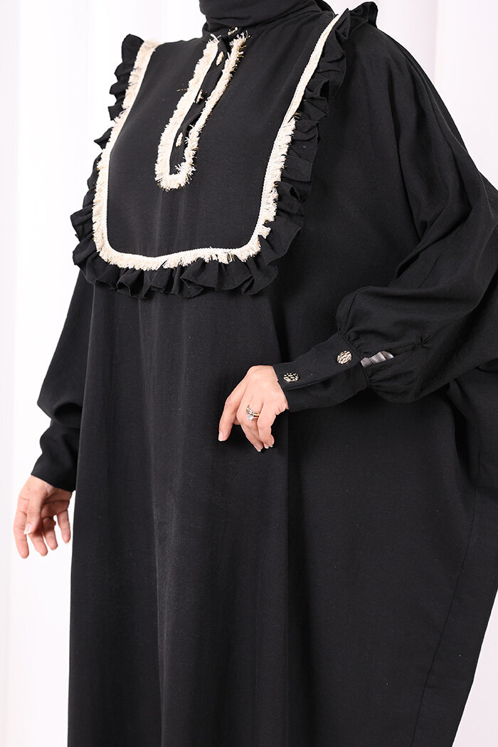 Şallı Fırfırlı Elbise 6088 Siyah - 6