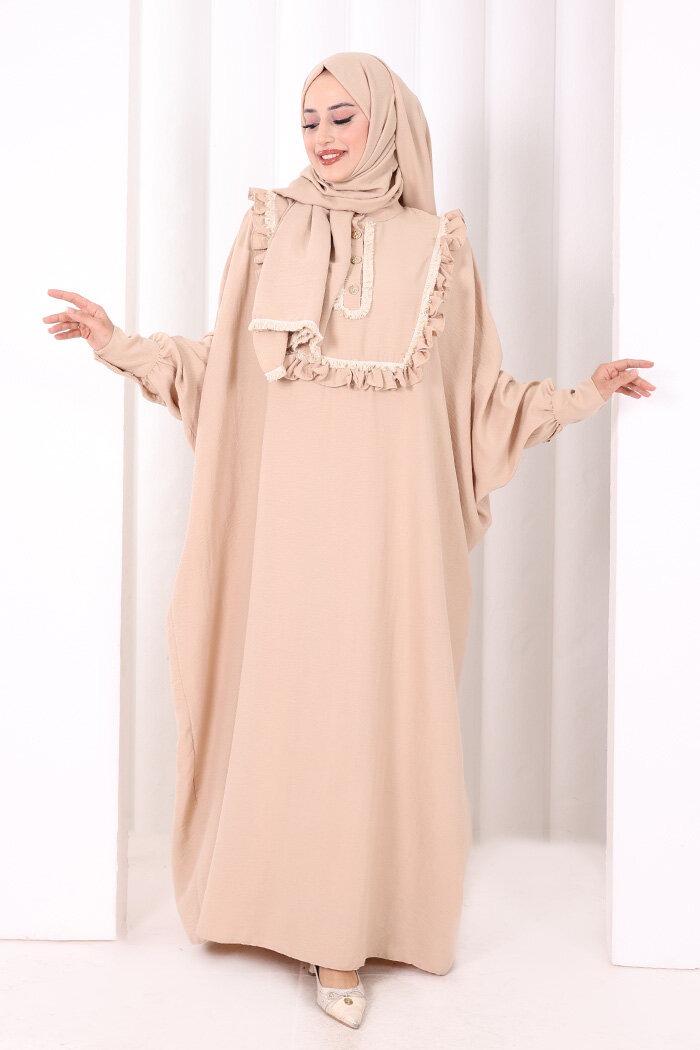 Şallı Fırfırlı Elbise 6088 Taş - 1