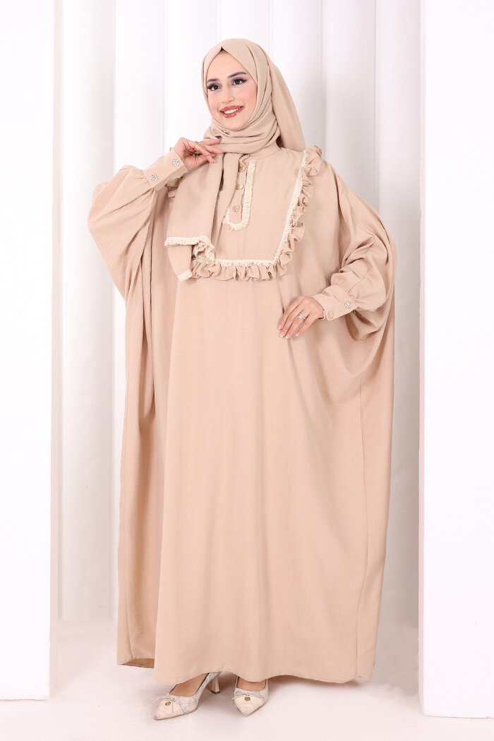 Şallı Fırfırlı Elbise 6088 Taş - 2