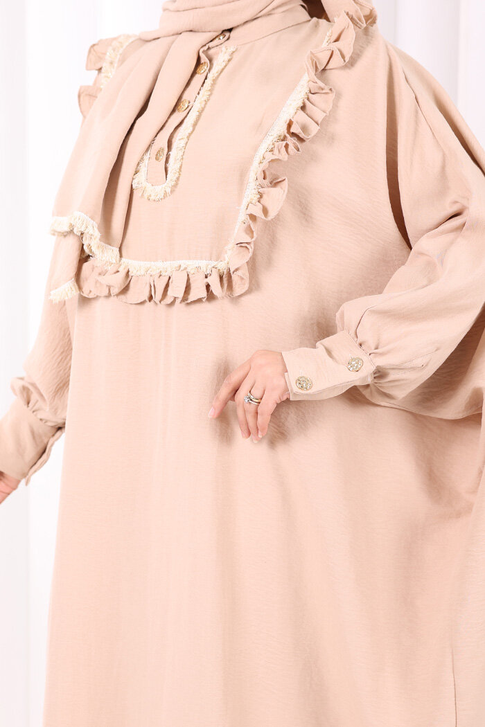 Şallı Fırfırlı Elbise 6088 Taş - 5