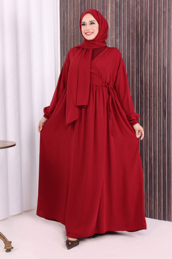 Şallı Kruvaze Namaz Elbisesi 6027 Bordo - 1