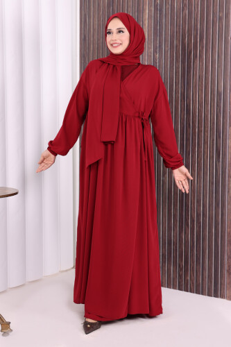 Şallı Kruvaze Namaz Elbisesi 6027 Bordo - 2