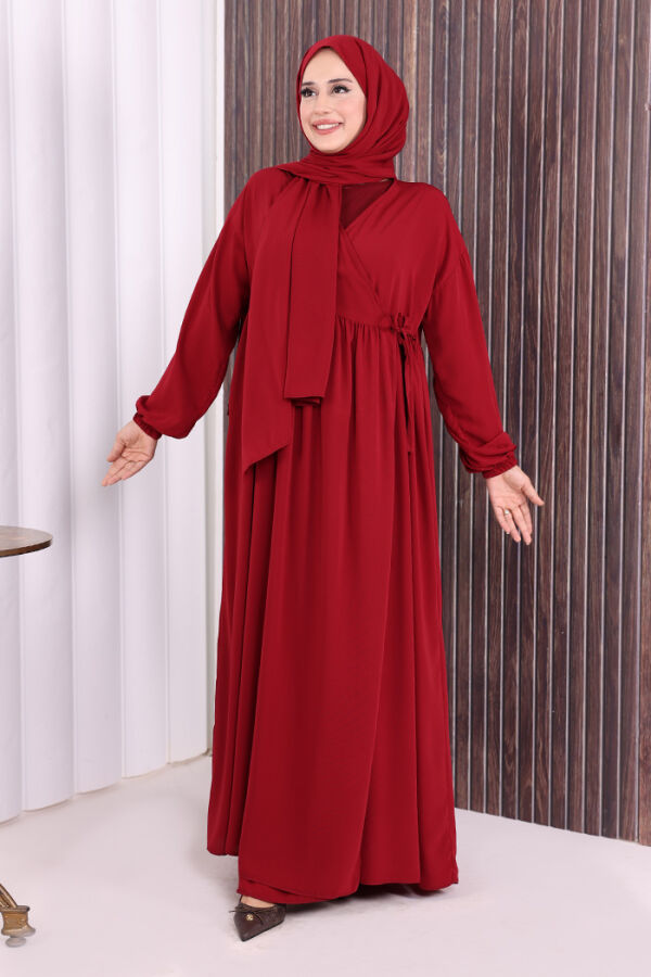 Şallı Kruvaze Namaz Elbisesi 6027 Bordo - 2