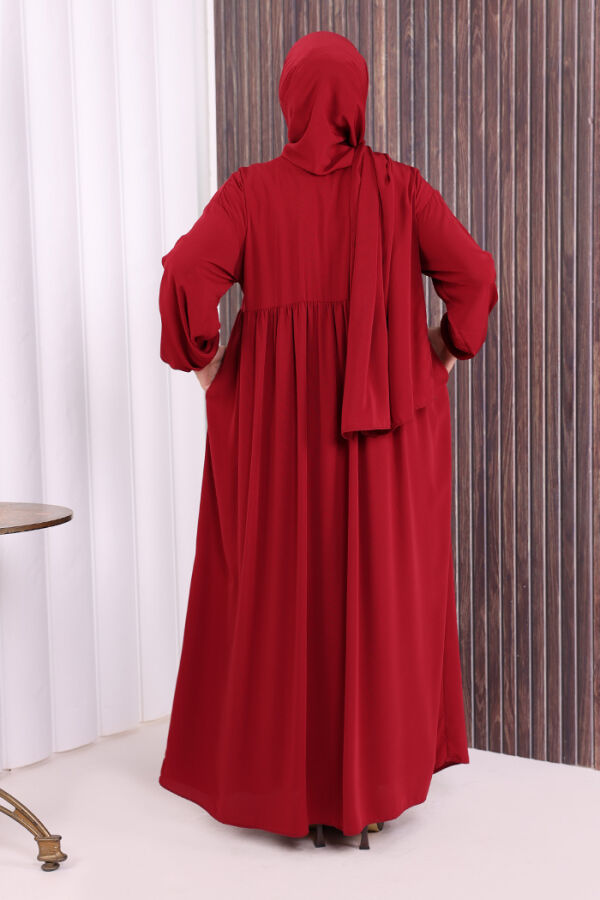 Şallı Kruvaze Namaz Elbisesi 6027 Bordo - 4