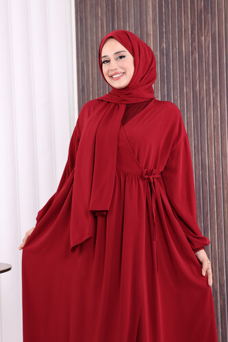 Şallı Kruvaze Namaz Elbisesi 6027 Bordo - 5