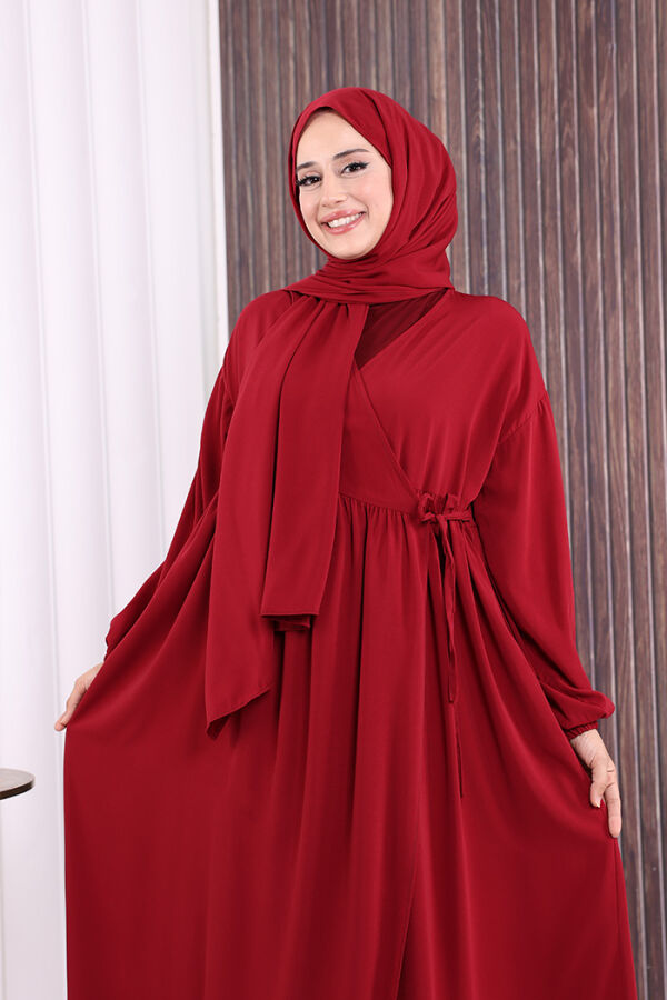 Şallı Kruvaze Namaz Elbisesi 6027 Bordo - 5