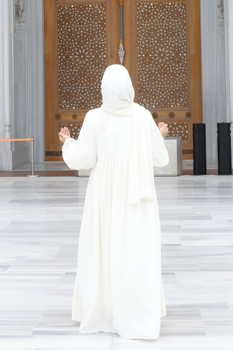 Şallı Kruvaze Namaz Elbisesi 6027 Ekru - 4