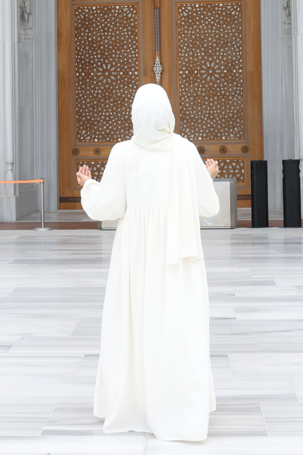 Şallı Kruvaze Namaz Elbisesi 6027 Ekru - 4