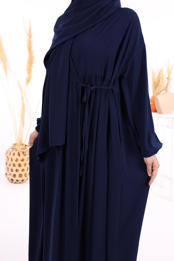 Şallı Kruvaze Namaz Elbisesi 6027 Lacivert - 5