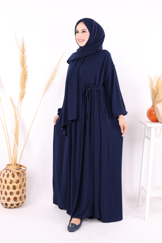 Şallı Kruvaze Namaz Elbisesi 6027 Lacivert - 2