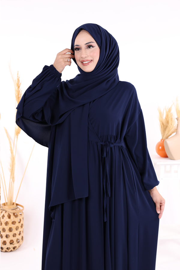 Şallı Kruvaze Namaz Elbisesi 6027 Lacivert - 4