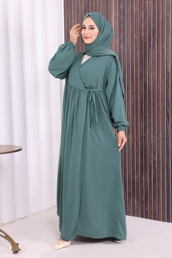 Şallı Kruvaze Namaz Elbisesi 6027 Mint - 2