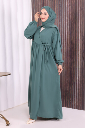 Şallı Kruvaze Namaz Elbisesi  6027 Mint - 2