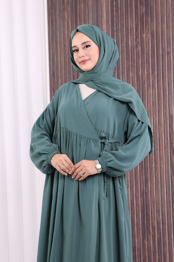 Şallı Kruvaze Namaz Elbisesi  6027 Mint - 4