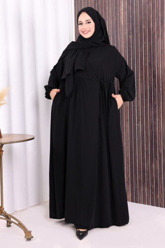 Şallı Kruvaze Namaz Elbisesi 6027 Siyah 