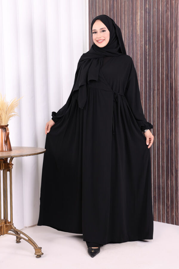 Şallı Kruvaze Namaz Elbisesi 6027 Siyah - 2