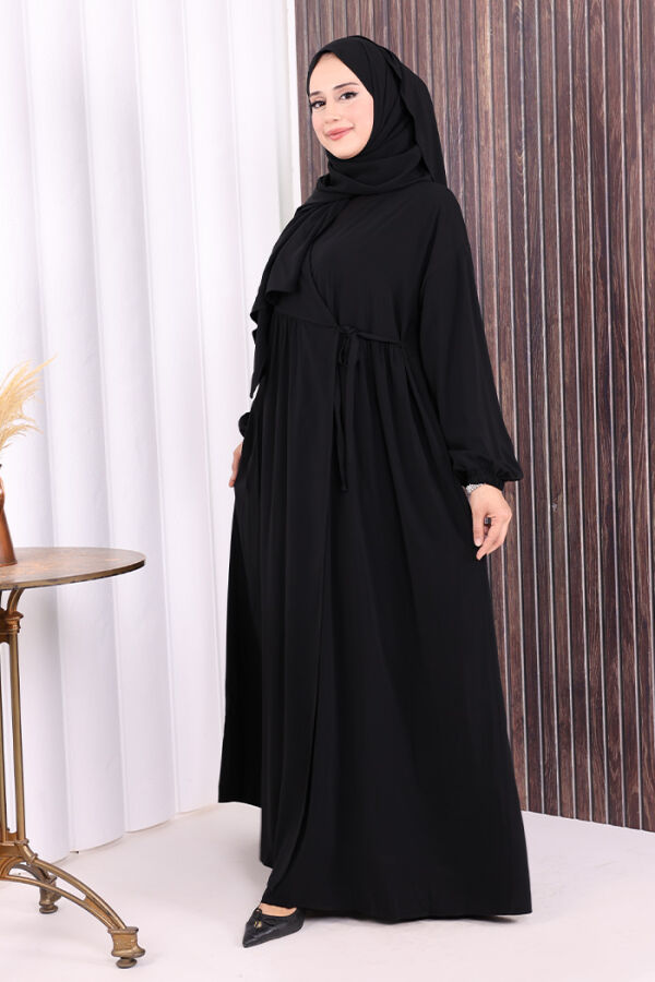 Şallı Kruvaze Namaz Elbisesi 6027 Siyah - 3