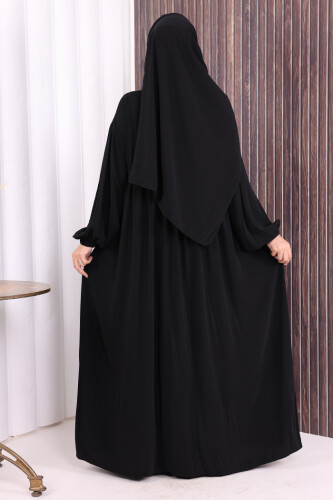 Şallı Kruvaze Namaz Elbisesi 6027 Siyah - 4