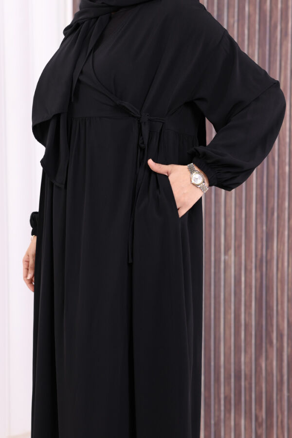 Şallı Kruvaze Namaz Elbisesi 6027 Siyah - 6