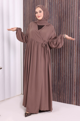 Şallı Kruvaze Namaz Elbisesi 6027 Vizon - 2