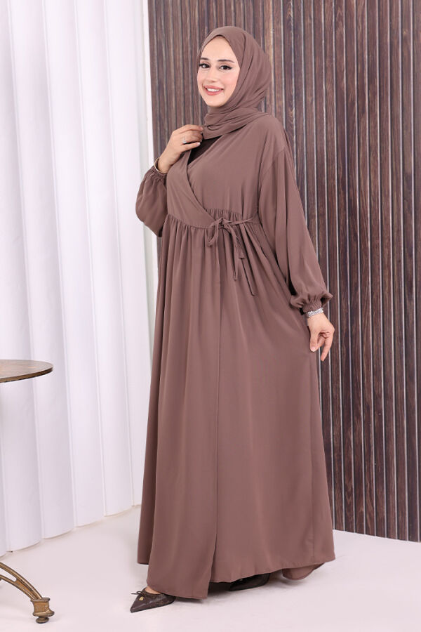 Şallı Kruvaze Namaz Elbisesi 6027 Vizon - 3