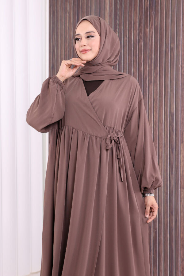 Şallı Kruvaze Namaz Elbisesi 6027 Vizon - 5