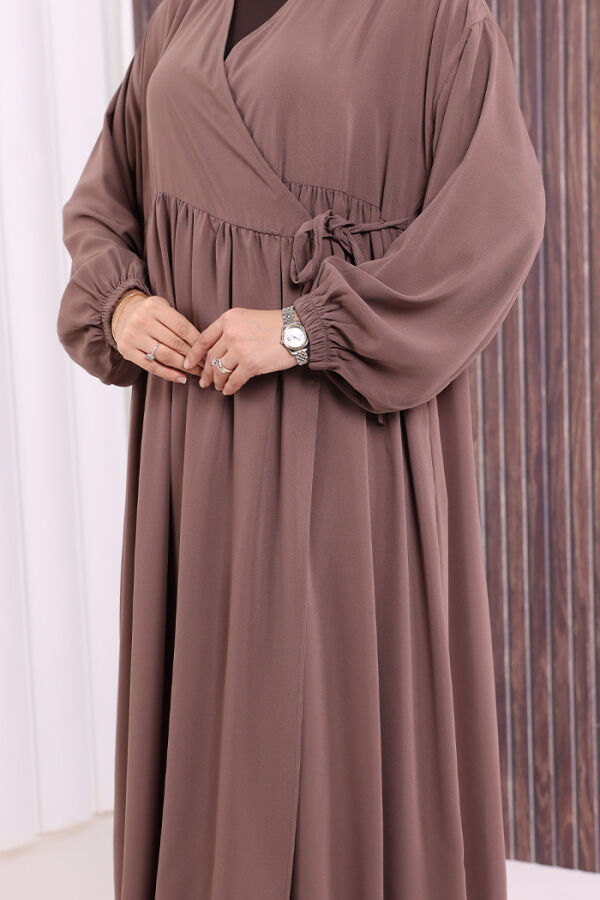 Şallı Kruvaze Namaz Elbisesi 6027 Vizon - 6