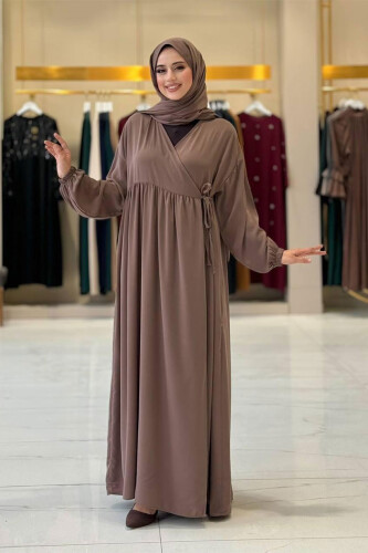 Şallı Kruvaze Namaz Elbisesi 6027 Vizon - Bym Fashion