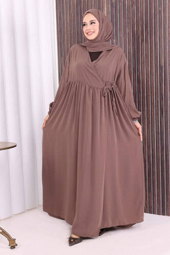 Şallı Kruvaze Namaz Elbisesi 6027 Vizon 