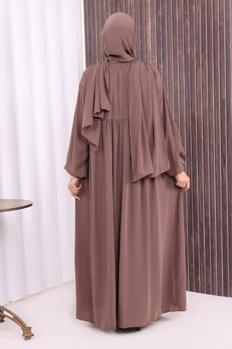 Şallı Kruvaze Namaz Elbisesi  6027 Vizon - 4