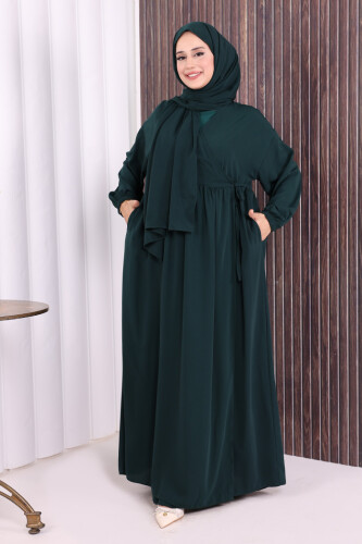 Şallı Kruvaze Namaz Elbisesi  6027 Zümrüt - 5