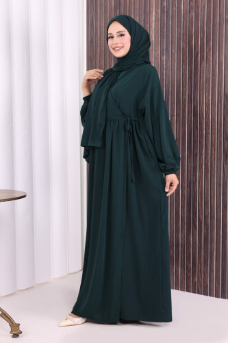 Şallı Kruvaze Namaz Elbisesi  6027 Zümrüt - 6