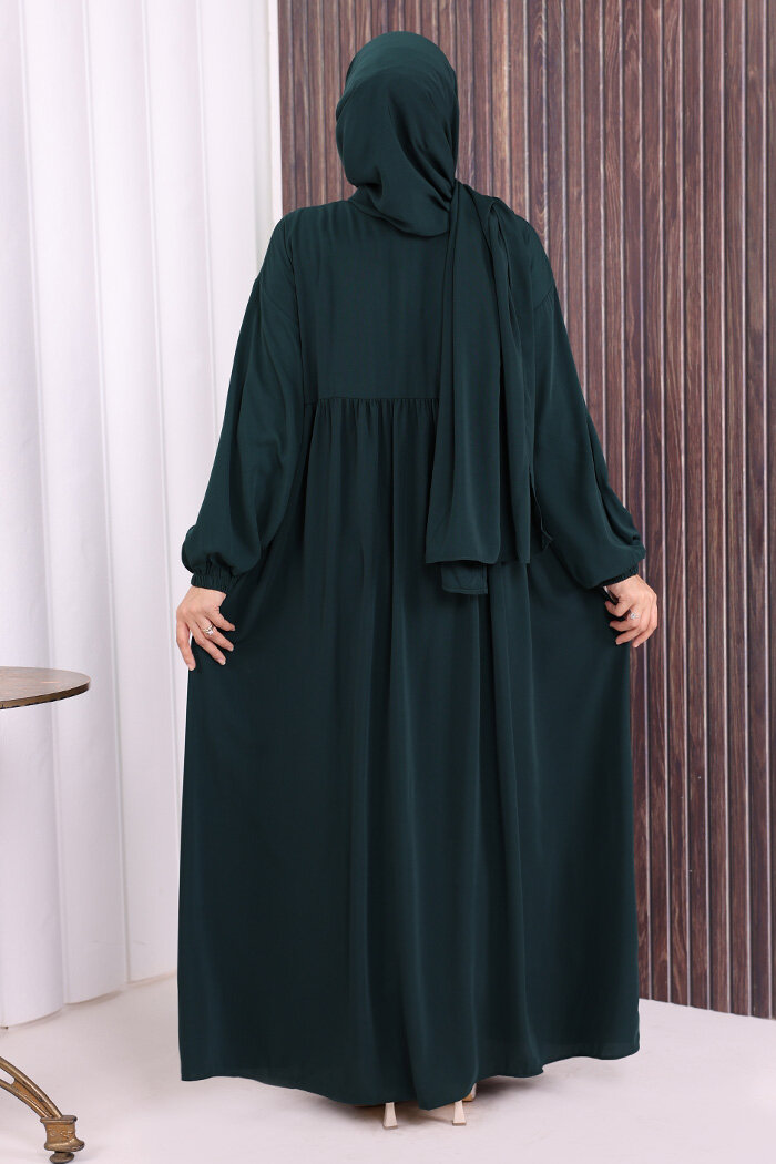 Şallı Kruvaze Namaz Elbisesi  6027 Zümrüt - 7